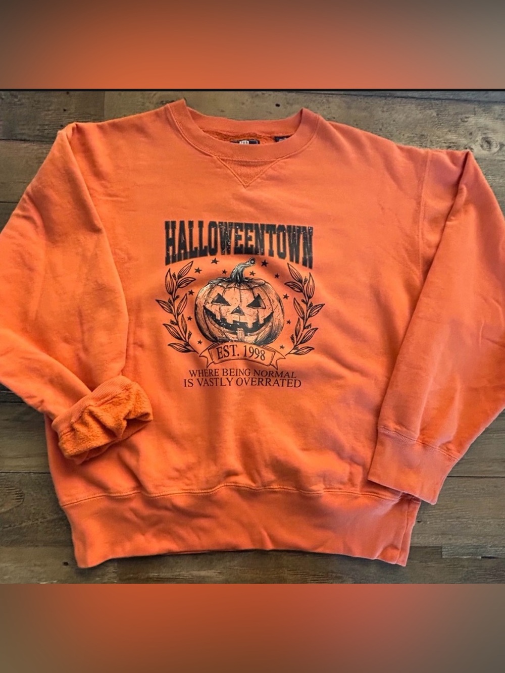 GAP Retro Vintage Orange Repurposed Halloweentown Sweatshirt Oversized - Picture 2 of 12
